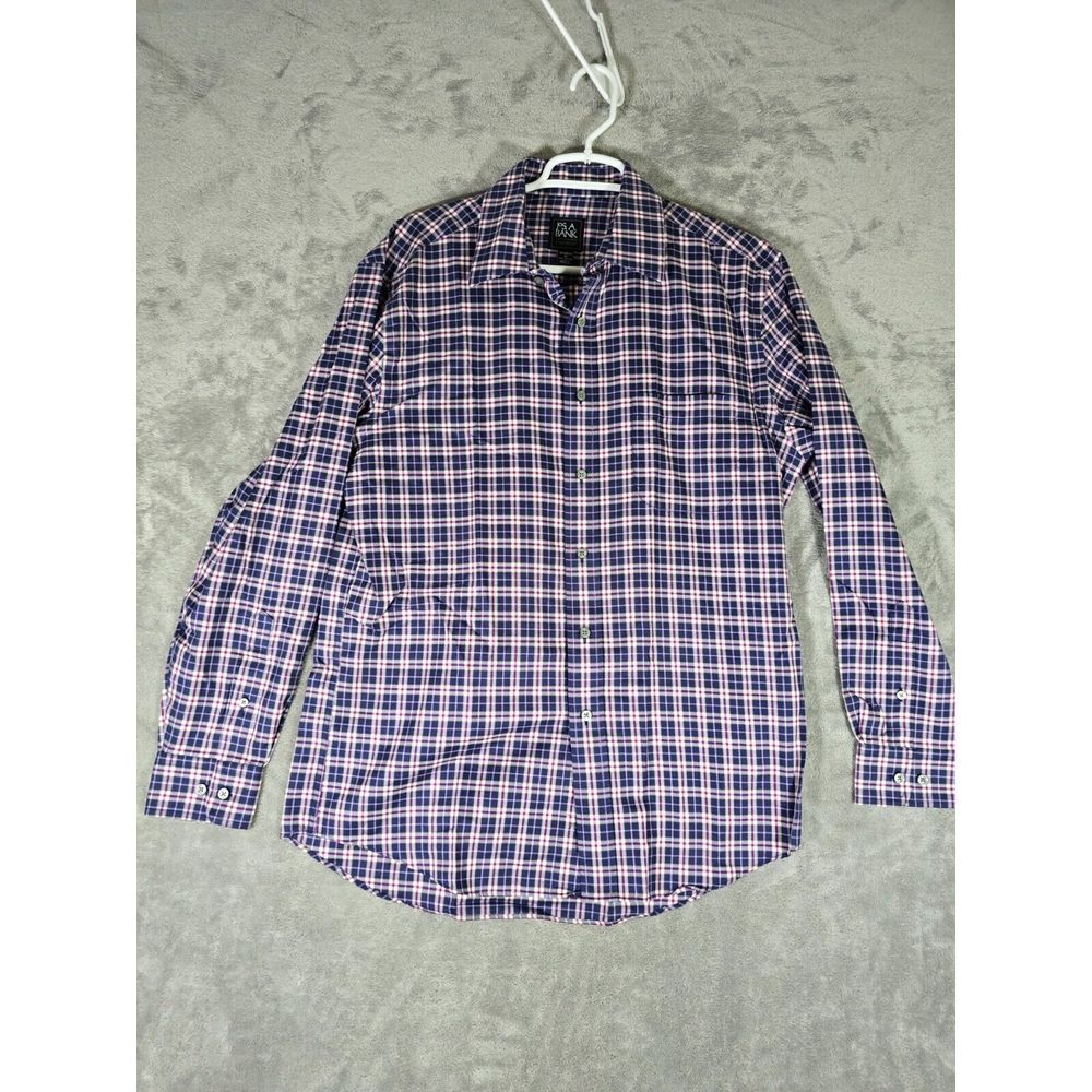 Jos. A Bank Shirt Mens‎ Medium Blue Pirple Plaid Traveler Button Up Tailored Fit